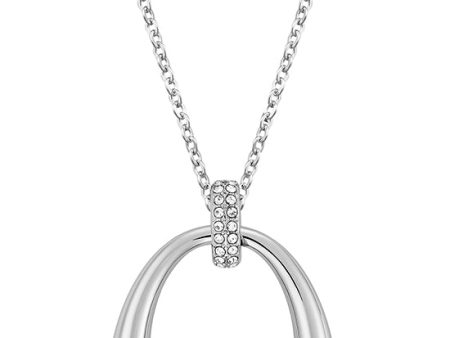 Swarovski Degree 5190015 Rhodium Plated Clear Crystal Pave Oval Pendant Necklace Hot on Sale