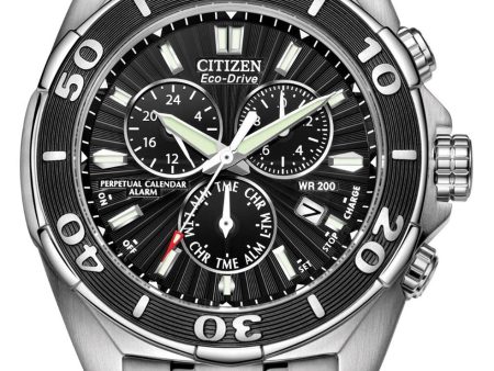 Citizen Signature Chronograph Steel Perpetual Calendar Dual Time Alarm Divers Quartz Eco-Drive Date Mens Watch BL5440-58E Online