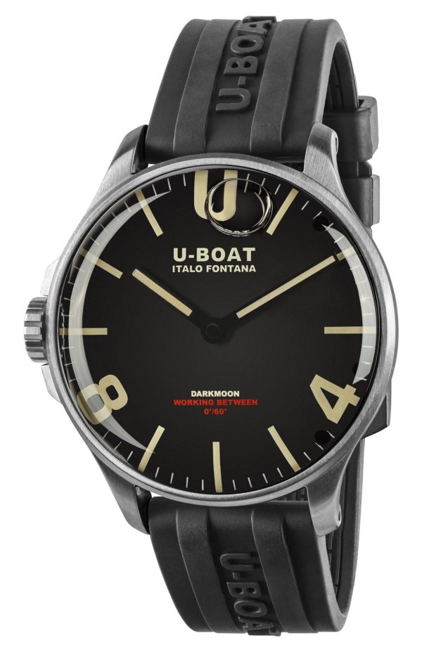 U-Boat Darkmoon Stainless Steel Black Dial Black Rubber Strap Quartz Mens Watch 8463 Supply