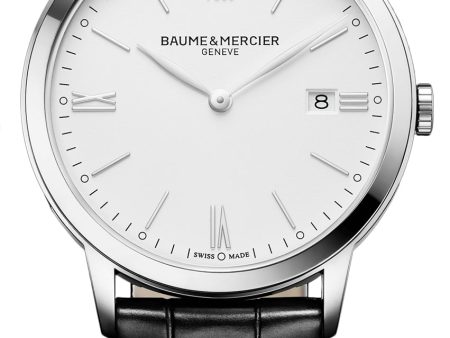 Baume & Mercier Classima Stainless Steel White Dial Black Leather Strap Date Quartz Mens Watch M0A10323 Supply