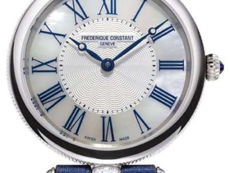 Frederique Constant Classics Art Deco Stainless Steel Blue Satin Strap Mother-of-Pearl Dial Diamonds Quartz Womens Watch FC-200MPWN2AR2D6 Hot on Sale