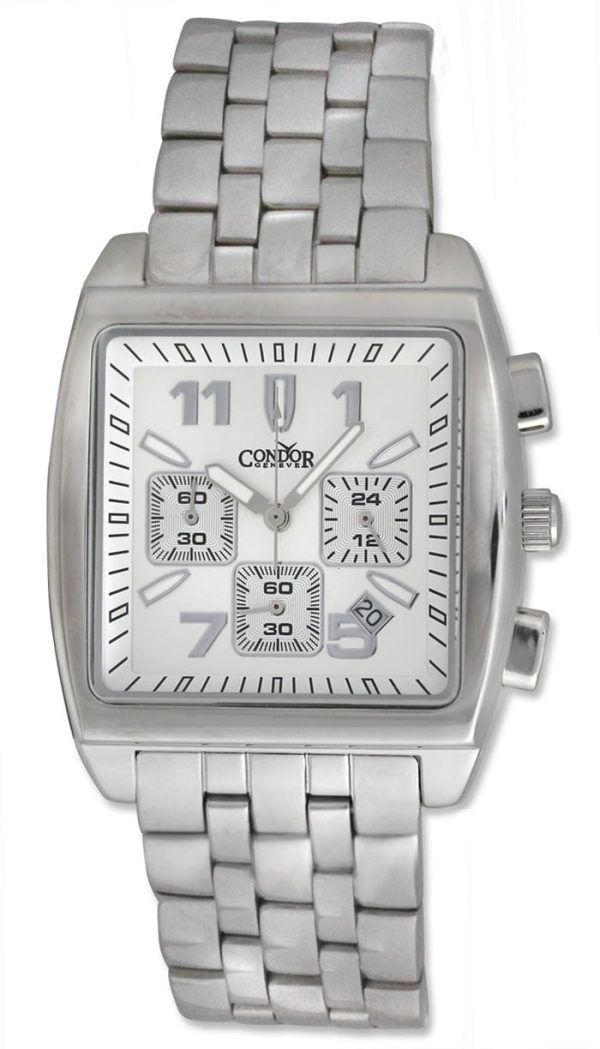 Condor Classic Chronograph Stainless Steel Mens Watch Date Silver Dial CWS112 Hot on Sale