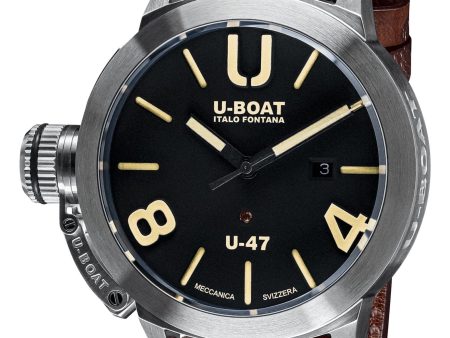 U-Boat Classico U-47 AS1 Automatic Stainless Steel Black Dial Brown Leather Strap Date Mens Watch 8105 Fashion