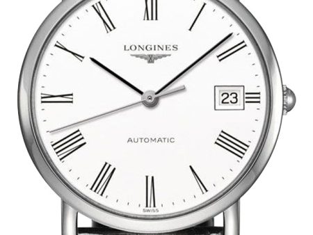 Longines Elegant Automatic Stainless Steel White Dial Black Leather Strap Date Womens Watch L4.809.4.11.2 Fashion