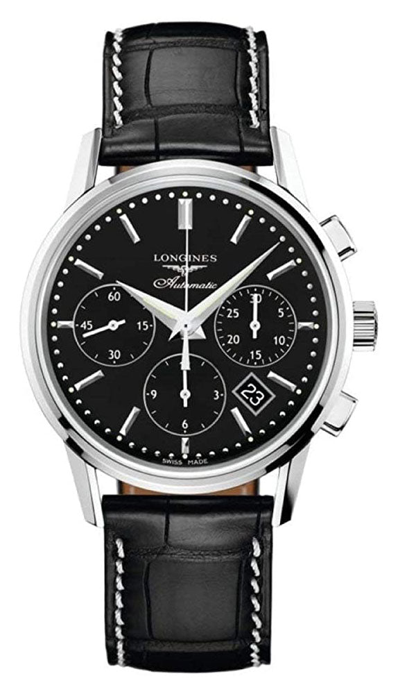 Longines Heritage Automatic Chronograph Stainless Steel Black Dial Black Leather Strap Date Mens Watch L2.749.4.52.0 For Cheap