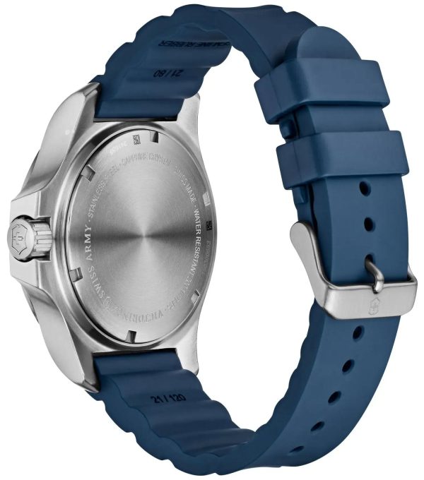 Victorinox Swiss Army INOX Stainless Steel Mens Watch Calendar Blue Rubber Strap 241688.1 on Sale