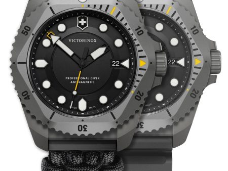 Victorinox Swiss Army Dive Pro Gray Titanium Black Dial Black Nylon Interchangeable Black Rubber Strap Date Divers Quartz Mens Watch 241993.1 For Cheap