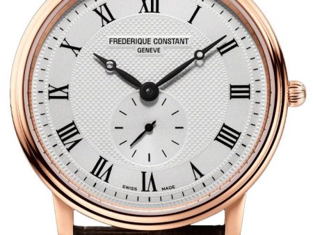 Frederique Constant Slimline Small Seconds Rose Gold-Plated Silver Dial Brown Leather Strap Quartz Mens Watch FC-235M4S4 For Discount