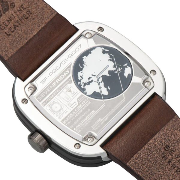 SEVENFRIDAY P-Series Automatic Gunmetal PVD Black Skeleton Dial Brown Leather Strap Mens Watch P2C 01 Online Hot Sale