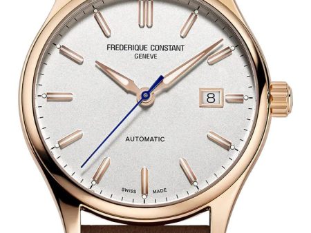 Frederique Constant Classics Index Automatic Rose Gold PVD Silver Dial Brown Leather Strap Date Mens Watch FC-303NV5B4 Fashion