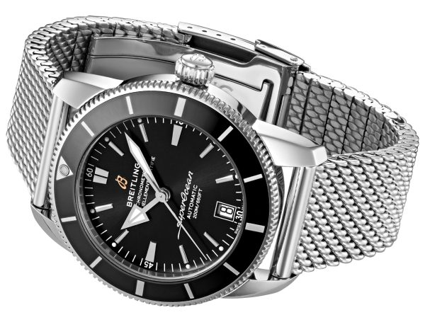 Breitling Superocean Heritage Automatic Chronometer Stainless Steel Mesh Black Dial Date Divers Mens Watch Special Edition AB2010121B1A1 For Sale