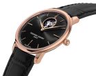 Frederique Constant Slimline Heart Beat Automatic Rose Gold Tone Steel Black Dial Black Leather Strap Mens Watch FC-312B4S4 For Sale