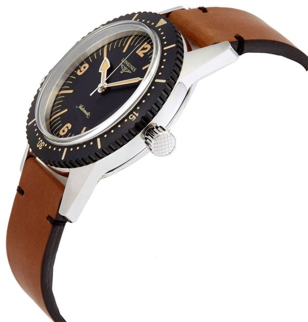 Longines Heritage Skin Diver Automatic Stainless Steel Black Dial Brown Leather Strap Mens Watch L2.822.4.56.2 Discount