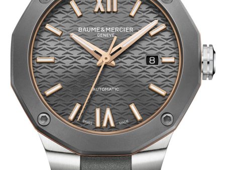 Baume & Mercier Riviera Automatic Stainless Steel & Titanium Gray Dial Gray Rubber Strap Date Mens Watch M0A10660 Fashion