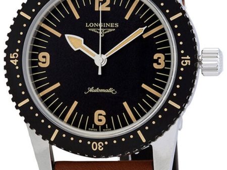 Longines Heritage Skin Diver Automatic Stainless Steel Black Dial Brown Leather Strap Mens Watch L2.822.4.56.2 Discount