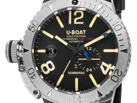 U-Boat Sommerso Automatic Stainless Steel Black Dial Black Rubber Strap Date Divers Mens Watch 9007 Supply