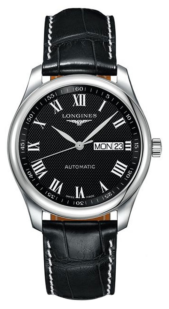 Longines Master Collection Automatic Stainless Steel Black Dial Black Leather Strap Day Date Mens Watch L2.755.4.51.7 Fashion