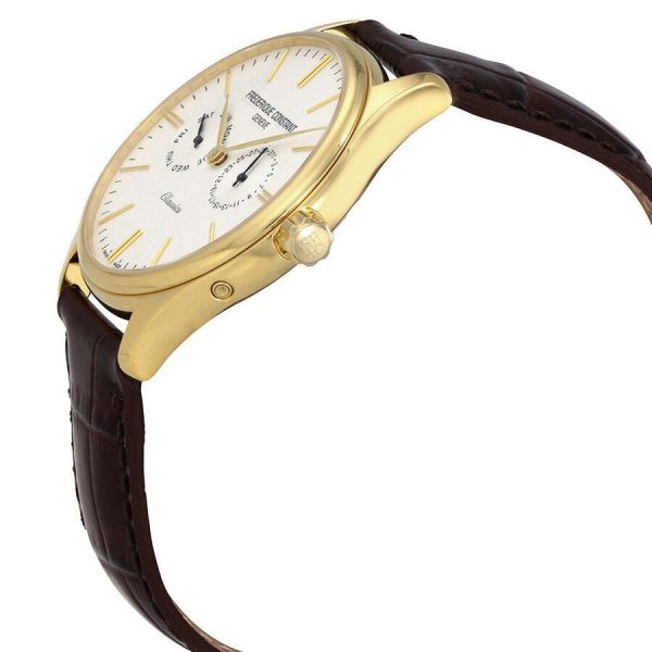 Frederique Constant Classics Gold Plated Steel Silver Dial Brown Leather Strap Day Date Quartz Mens Watch FC-259ST5B5 Fashion