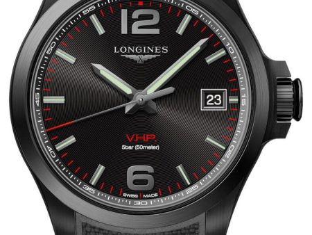 Longines Conquest V.H.P. Black PVD Black Dial Black Rubber Strap Perpetual Calendar Date Quartz Mens Watch L3.716.2.56.9 Discount