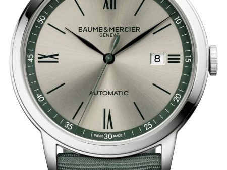 Baume & Mercier Classima Automatic Stainless Steel Gray Dial Green Textile Strap Date Mens Watch M0A10696 Hot on Sale