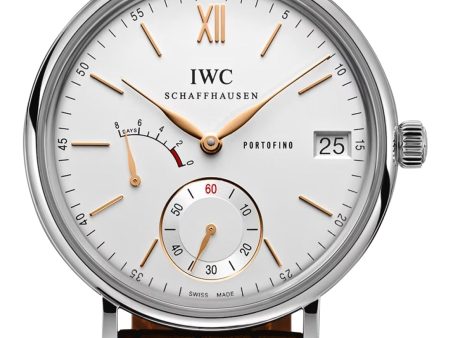 IWC Portofino Hand-Wound Eight Days Power Reserve Manual Wind Stainless Steel Silver Dial Brown Leather Strap Date Mens Watch IW510103 Cheap