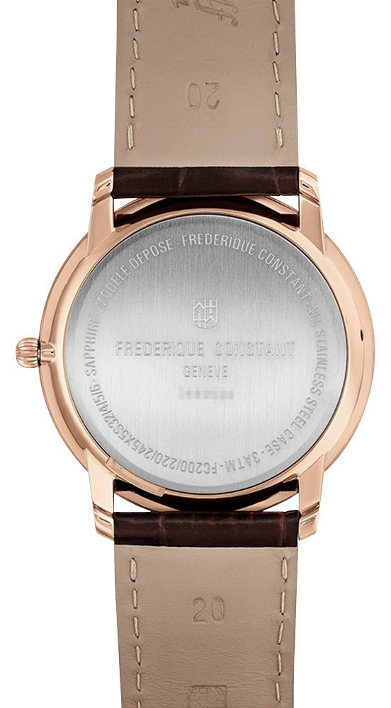 Frederique Constant Slimline Small Seconds Rose Gold PVD Silver Dial Brown Leather Strap Date Quartz Mens Watch FC-245V5S4 Fashion