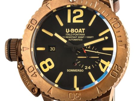 U-Boat Sommerso Automatic Bronze Black Dial Brown Leather Strap Date Divers Mens Watch 8486 Sale