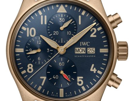 IWC Pilot s Automatic Chronograph Bronze Blue Dial Blue Textile Strap Day Date Mens Watch IW388109 For Sale