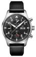 IWC Pilot s Automatic Chronograph Stainless Steel Black Dial Black Leather Strap Day Date Mens Watch IW378001 For Sale