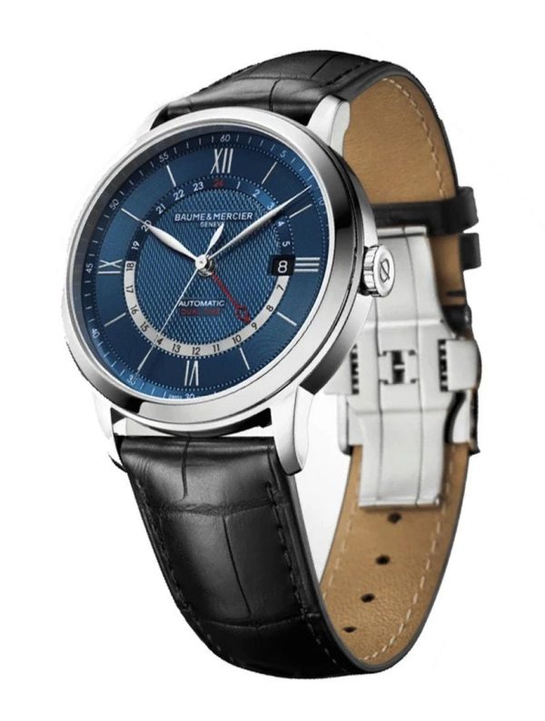 Baume & Mercier Classima Automatic GMT Steel Blue Dial Date Black Leather Strap Mens Watch M0A10482 Online