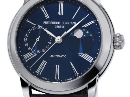 Frederique Constant Classic Moonphase Manufacture Automatic Blue Dial Blue Leather Strap Mens Watch FC-712MN4H6 Hot on Sale