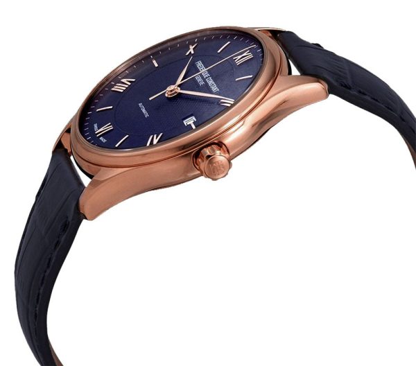 Frederique Constant Classics Index Automatic Rose Gold Tone Steel Blue Dial Date Blue Leather Strap Mens Watch FC-303MN5B4 For Discount