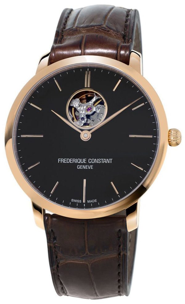 Frederique Constant Slimline Heart Beat Automatic Black Dial Brown Leather Rose Gold Plated Mens Watch FC-312G4S4 Online