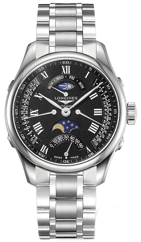 Longines Master Collection Automatic Stainless Steel Black Dial Moonphase Dual Time Zone Day Date Retrograde Mens Watch L2.738.4.51.6 Discount