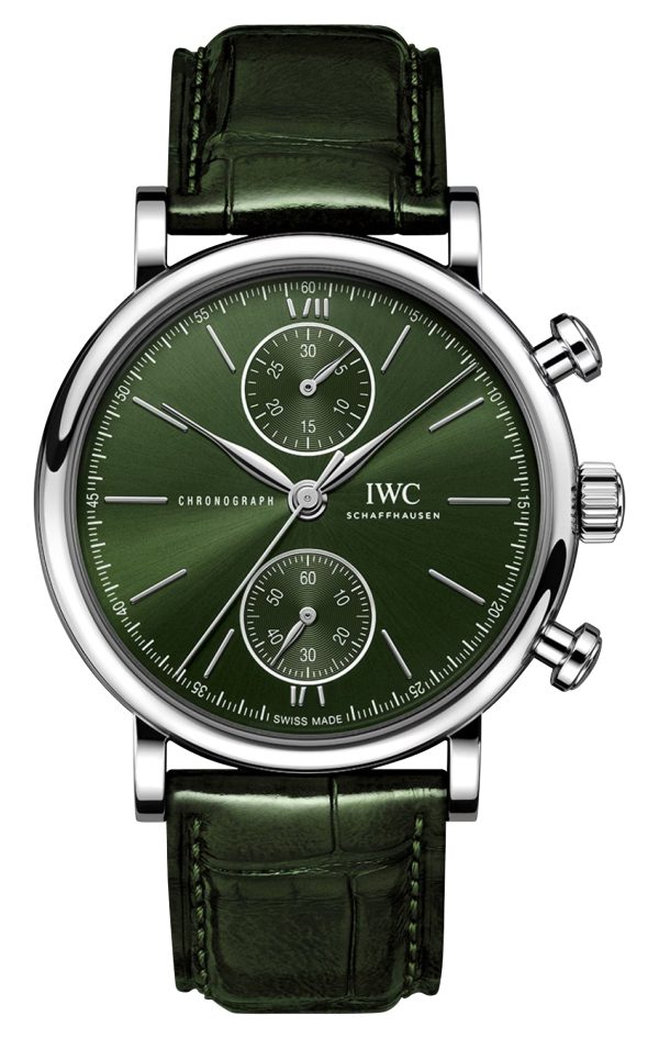 IWC Portofino Automatic Chronograph Stainless Steel Green Dial Green Leather Strap Mens Watch IW391405 For Cheap