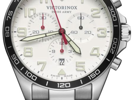 Victorinox Swiss Army FieldForce Chronograph  Stainless Steel Mens Watch White Dial Calendar 241856 Hot on Sale