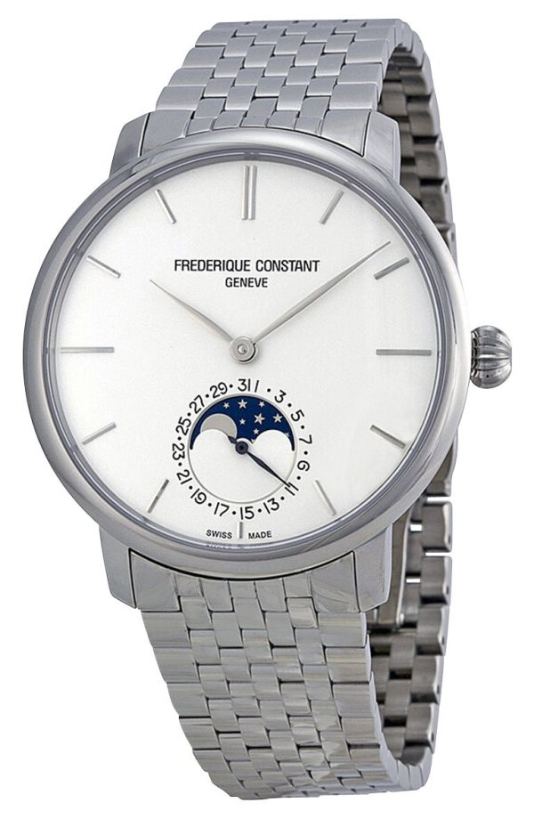 Frederique Constant Slimline Moonphase Automatic Stainless Steel Silver Dial Date Mens Watch FC-705S4S6B Online Sale