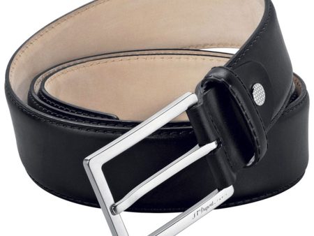 S.T. Dupont Casual Chic Patine Calfskin Black Leather Belt Tongue Buckle 7860000 Supply