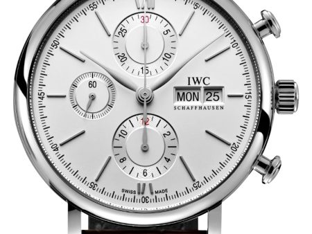 IWC Portofino Automatic Chronograph Stainless Steel Silver Dial Brown Leather Strap Day Date Mens Watch IW391027 For Cheap