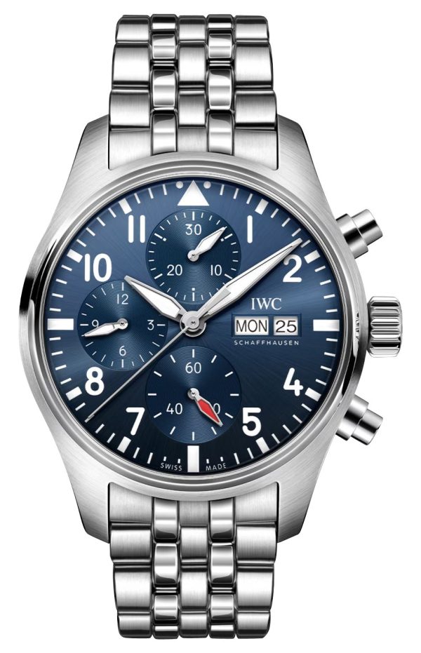 IWC Pilot s Automatic Chronograph Stainless Steel Blue Dial Day Date Mens Watch IW388102 For Cheap