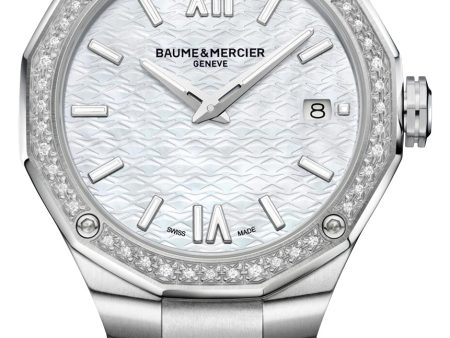 Baume & Mercier Riviera Stainless Steel Mother-of-Pearl Dial Diamonds Date Quartz Womens Watch M0A10662 For Discount