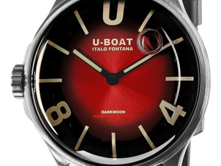 U-Boat Darkmoon Stainless Steel Red Dial Black Rubber Strap Quartz Mens Watch 9500 Cheap