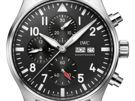 IWC Pilot s Automatic Chronograph Stainless Steel Black Dial Day Date Mens Watch IW378002 on Sale