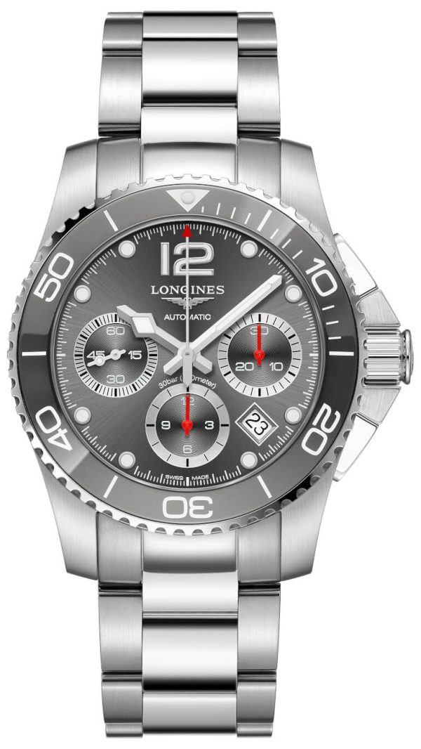 Longines HydroConquest Automatic Chronograph Stainless Steel Gray Dial Date Divers Mens Watch L3.783.4.76.6 For Discount