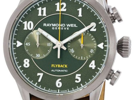 Limited Edition Raymond Weil Freelancer Automatic Pilot Flyback Chronograph Gray PVD Green Dial Brown Leather Strap Mens Watch 7783-TIC-05520 Sale