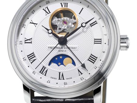 Frederique Constant Classics Heart Beat Moonphase Automatic Silver Dial Black Leather Strap Mens Watch FC-335MC4P6 Discount