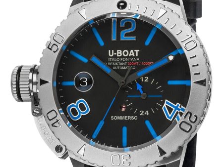 U-Boat Sommerso Automatic Stainless Steel Black Dial Black Rubber Strap Date Divers Mens Watch 9014 Discount