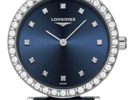 Longines La Grand Classique Stainless Steel Blue Dial Blue Leather Strap Diamonds Quartz Womens Watch L4.341.0.97.2 Hot on Sale