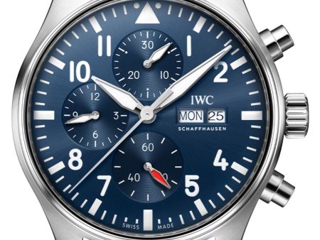 IWC Pilot s Automatic Chronograph Stainless Steel Blue Dial Blue Leather Strap Day Date Mens Watch IW378003 Online Sale