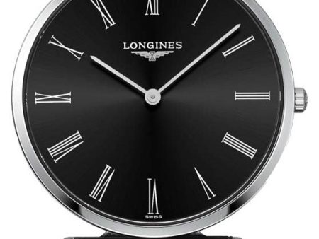 Longines La Grand Classique Stainless Steel Black Dial Black Leather Strap Quartz Unisex Watch L4.755.4.51.2 For Sale